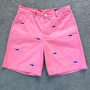 Vineyard Vines Bright Pink Club Shorts - Embroidered Blue Tuna Design - Size 32